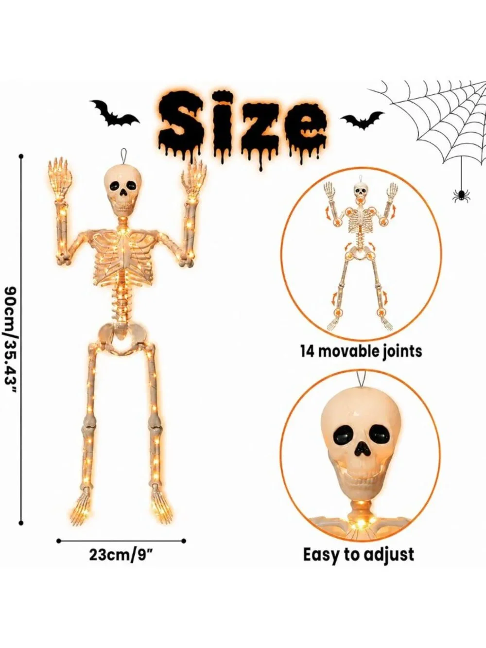 Lighted Skeletons 3FT - 2 Pack Halloween Decor, Realistic Skulls & 350pcs Lights